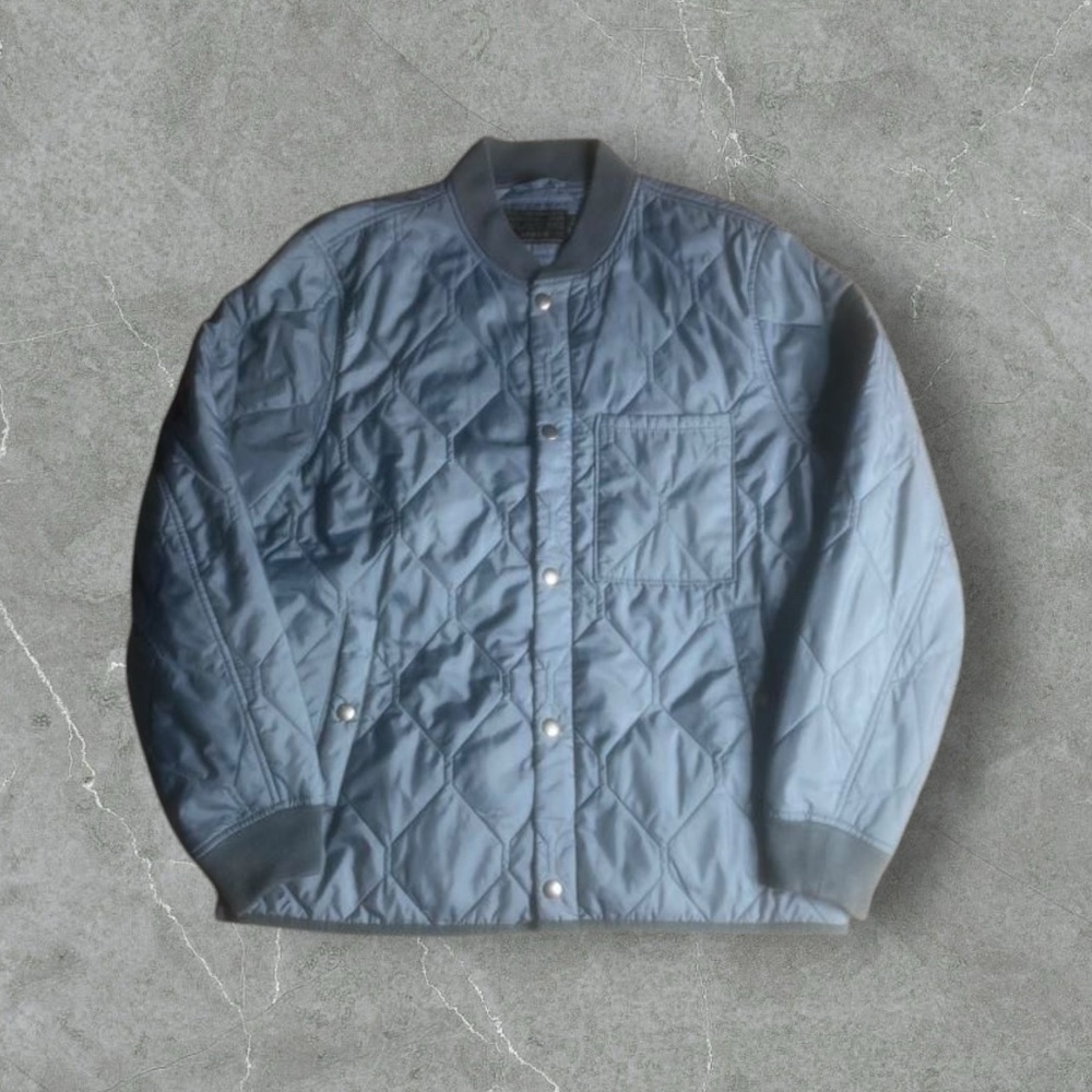 J Crew Jacket Mens Small Grey Quilted Puffer Bomber‎ Military Base Barn Coat